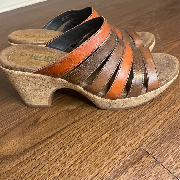 Cobb Hill Leather Mule Heels • Brown Tan Strappy Comfort Slides • Size 10 - Picture 5 of 7